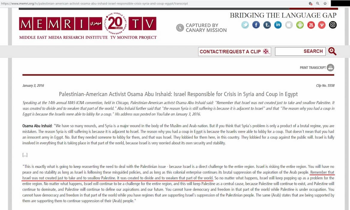 Osama Abuirshaid Memri Jan 3 2016