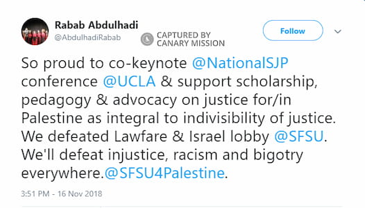 Rabab Abdulhadi Twitter Nov 16 2018