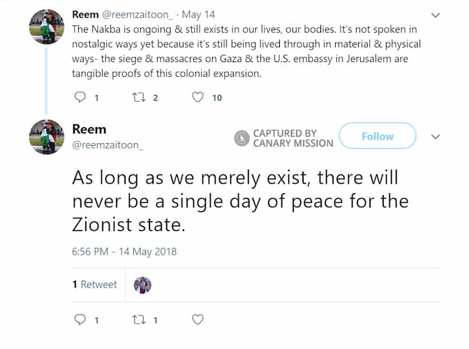 Reem Zaitoon Twitter May 14 2018