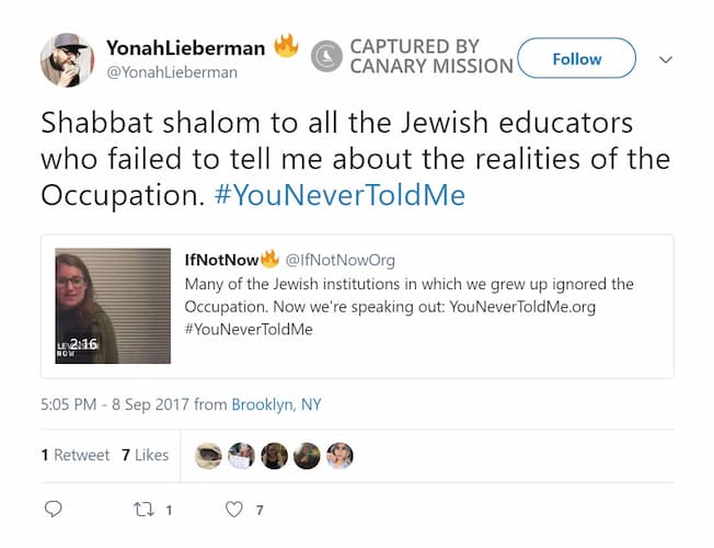 Yonah Lieberman Twitter Sep 8 2017