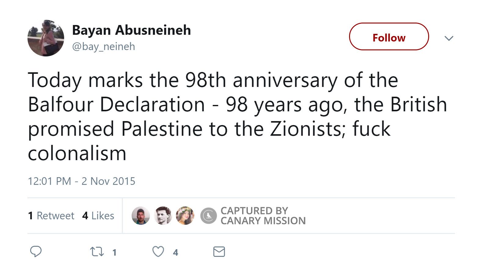 Bayan Abusneineh, Twitter - Nov 2, 2015