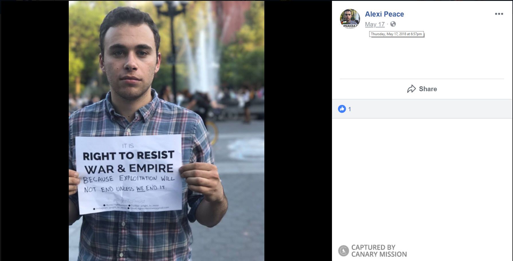 Alexi Shalom, Facebook - May 17, 2018