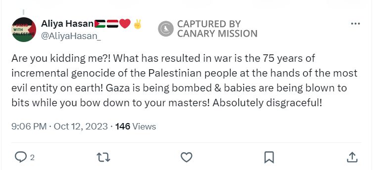 Aliya Hasan, X - Oct 12, 2023