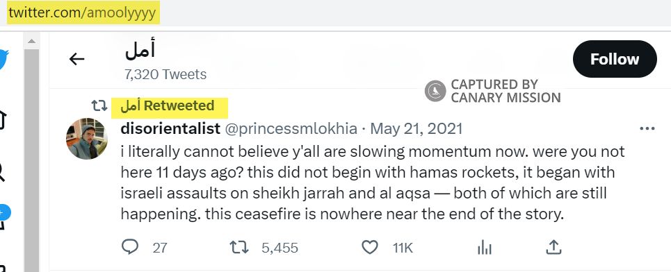 Amal Thabateh, Twitter - May 21, 2021