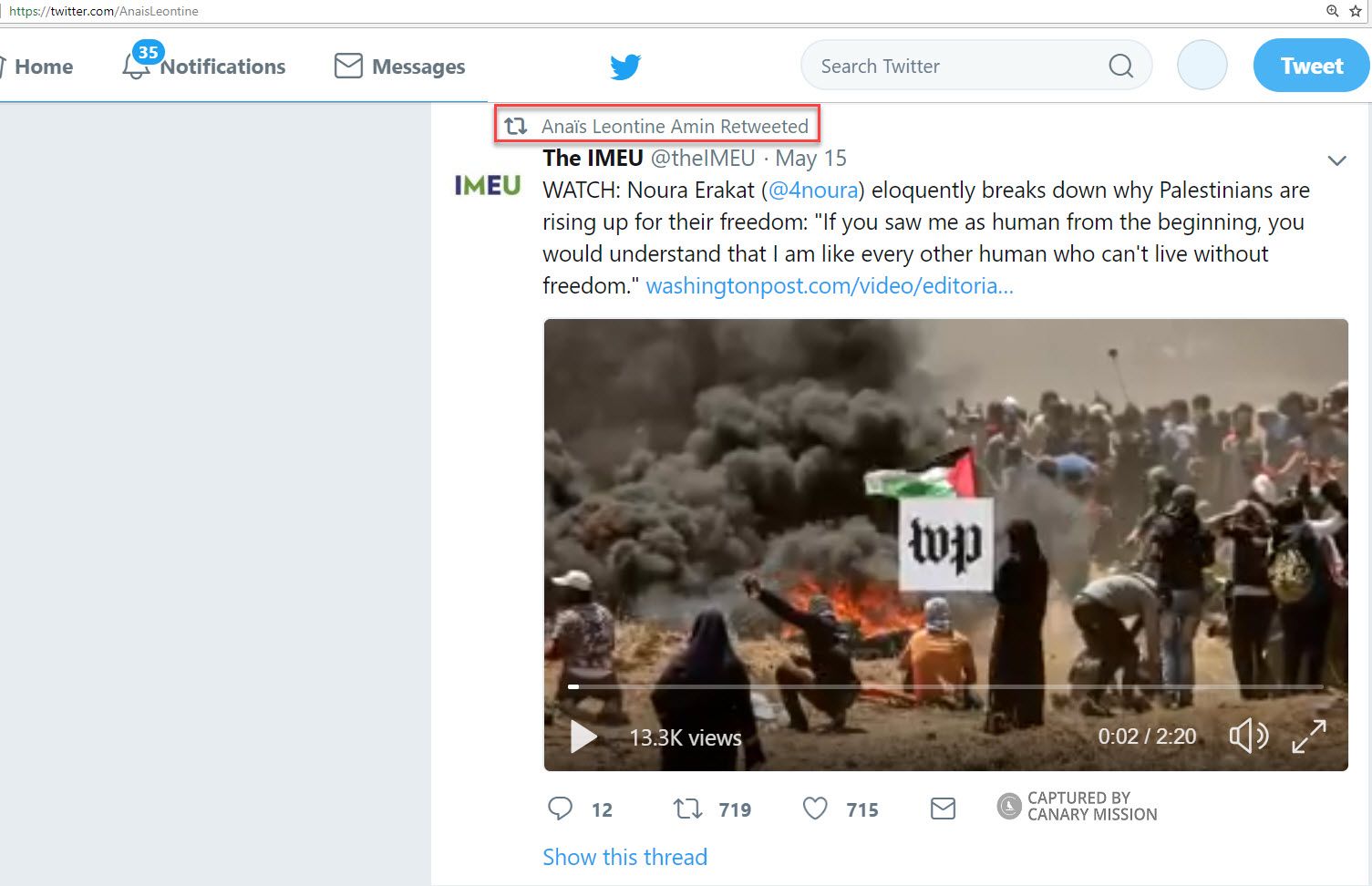 Anais Leontine Amin, Twitter - May 15, 2018