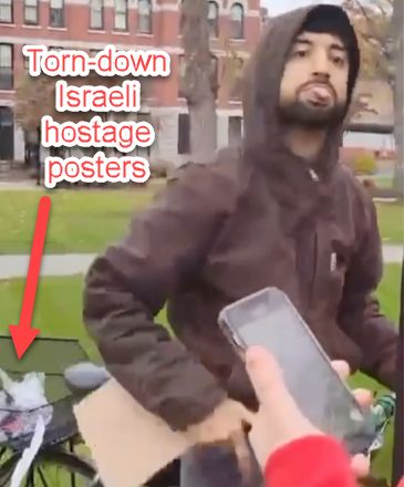 Andre Domingues, Clark University, Tore Down Posters of Israeli Hostages