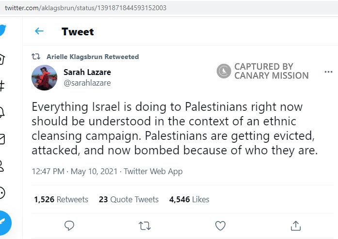 Arielle Klagsbrun, Twitter - May 10, 2021