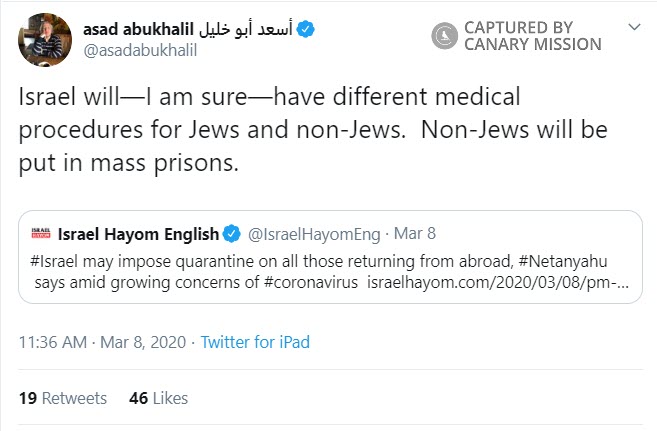 As'ad Abukhalil, Twitter - Mar 8, 2020