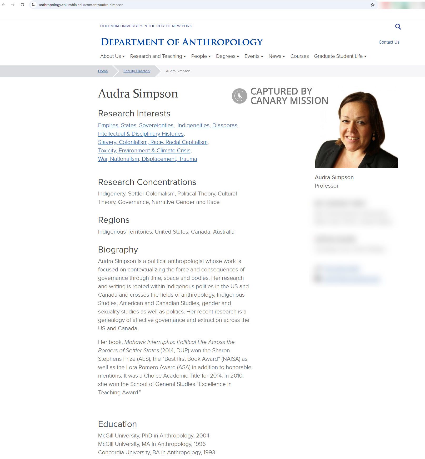 Audra Simpson, anthropology.columbia.edu - Oct 14, 2024