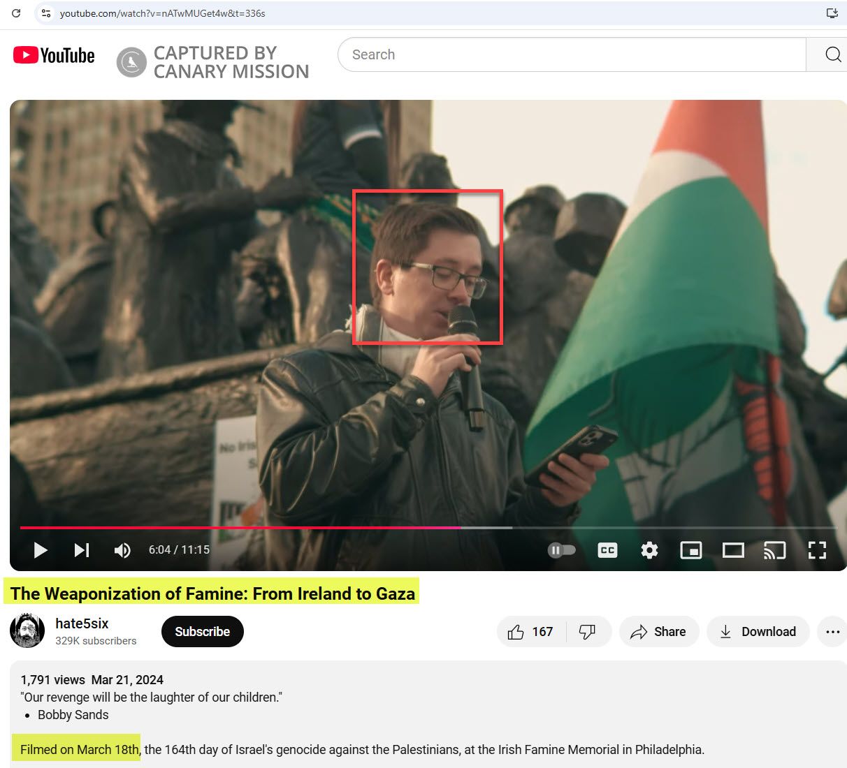 Austin Binns’ protest appearance, Ireland Solidarity For Gaza