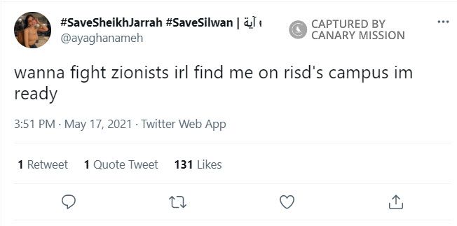 Aya Ghanameh, Twitter - May 17, 2021