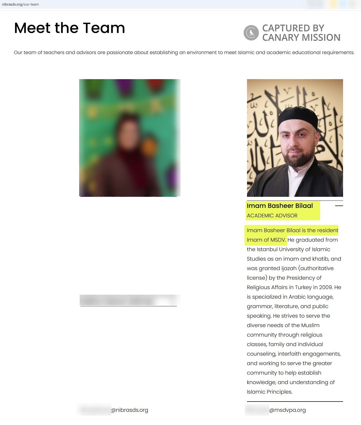 Basheer Bilaal - Academic Advisor Resident Imam, Nibras Day School, Muslim Society of Delaware Valley MSDV