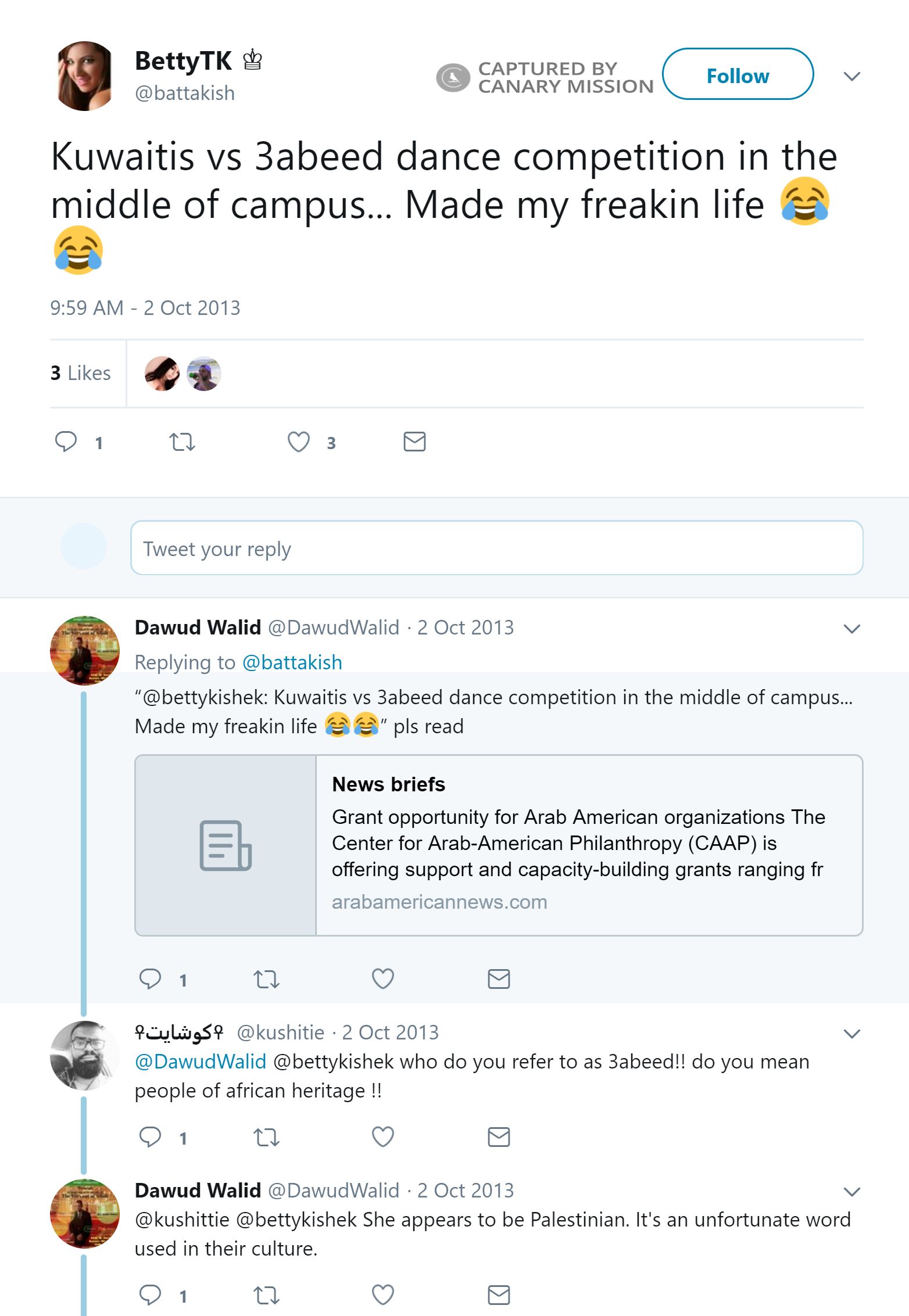 Betty Kishek, Twitter - Oct 2, 2013