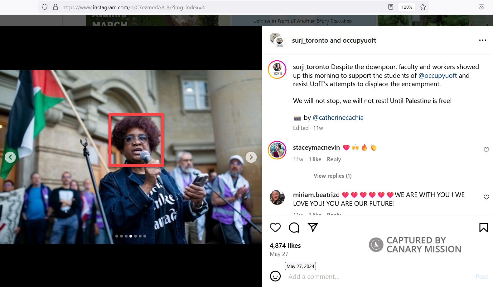 Beverly Bain, University of Toronto, spoke at the pro-Hamas student encampment at the University of Toronto (UofT) in May 2024