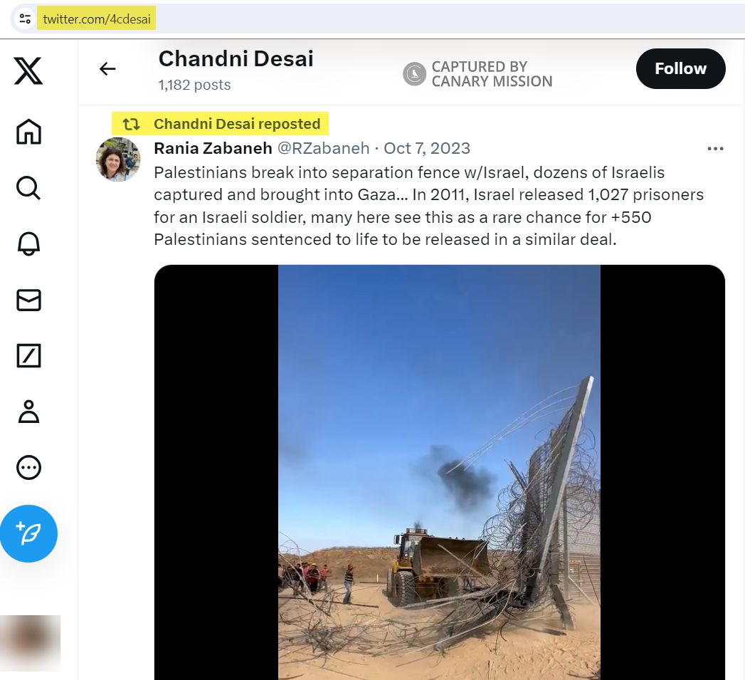 Chandni Desai, Twitter - Oct 7, 2023