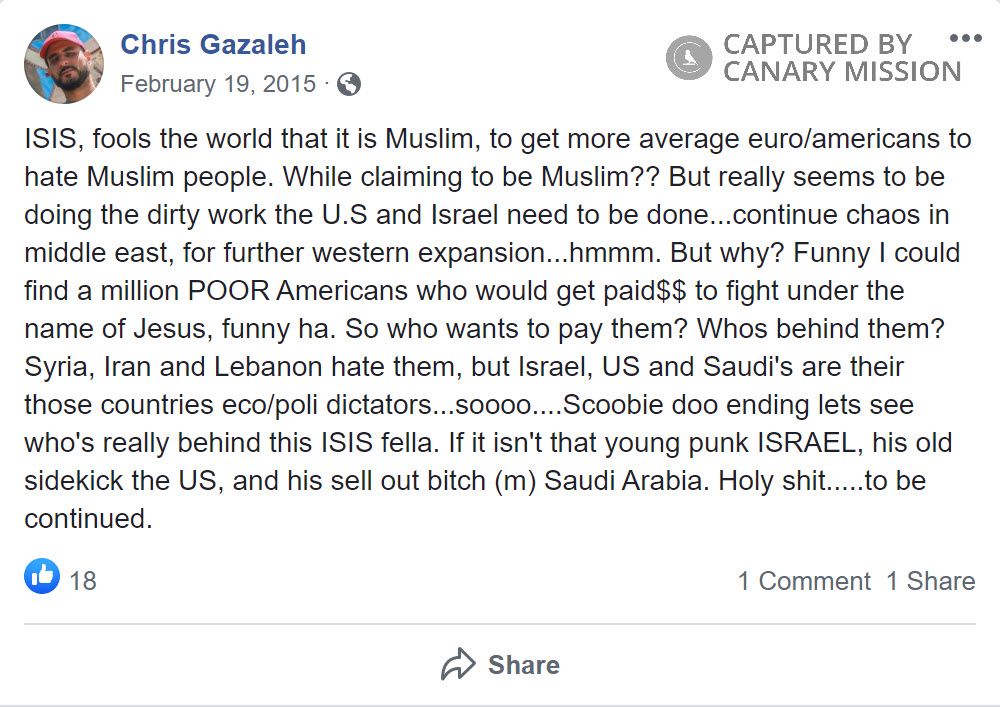 Chris Gazaleh, Facebook - Feb 19, 2015