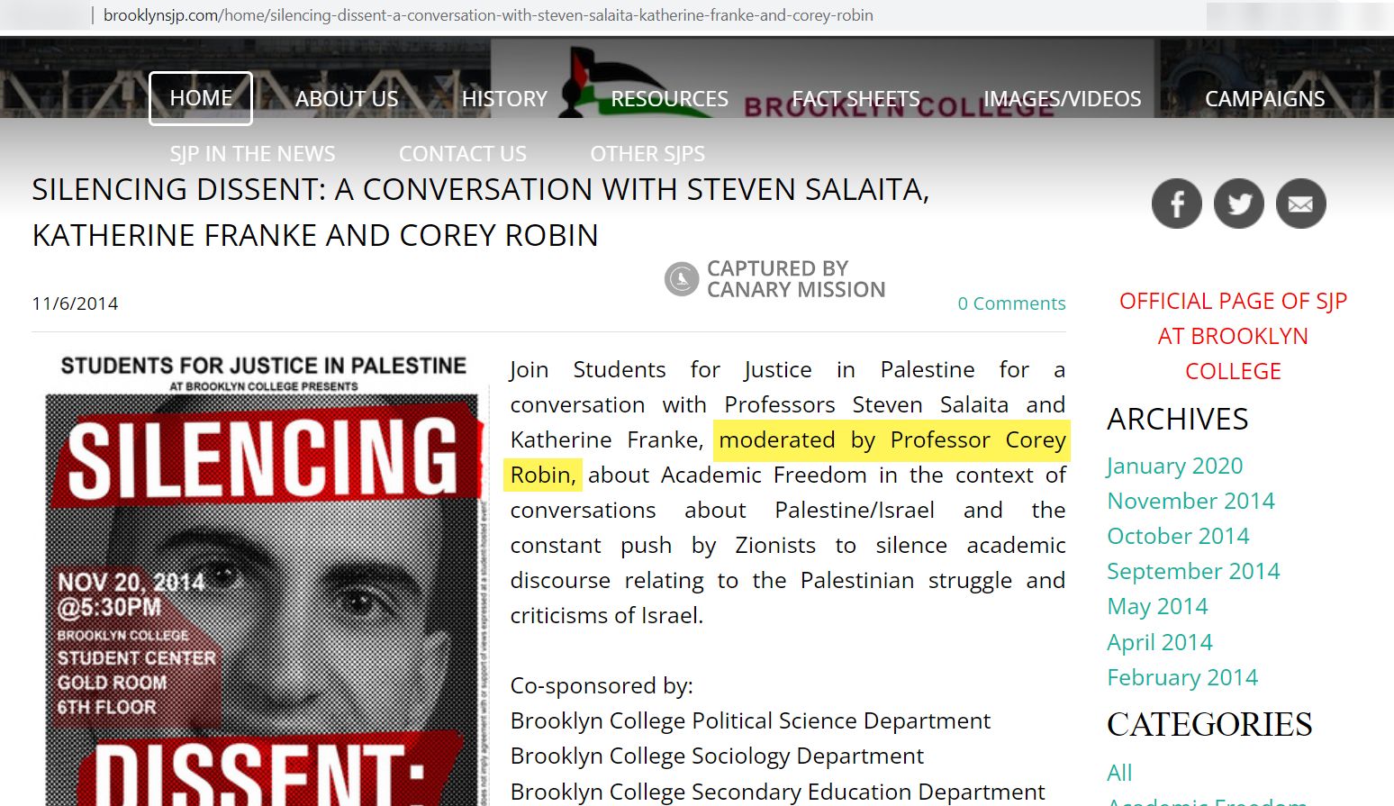 Corey Robin, brooklynsjp.com - Nov 20, 2014