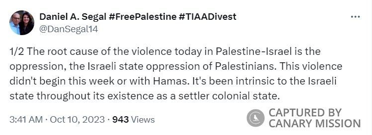 Daniel Segal, Twitter - Oct 10, 2023