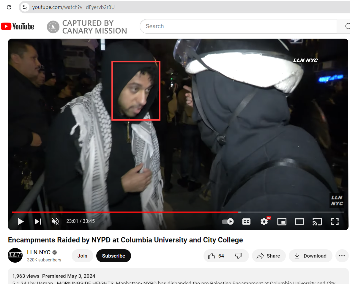 Dominic Mitchell, Columbia University, Participation in the Pro-Hamas Encampment