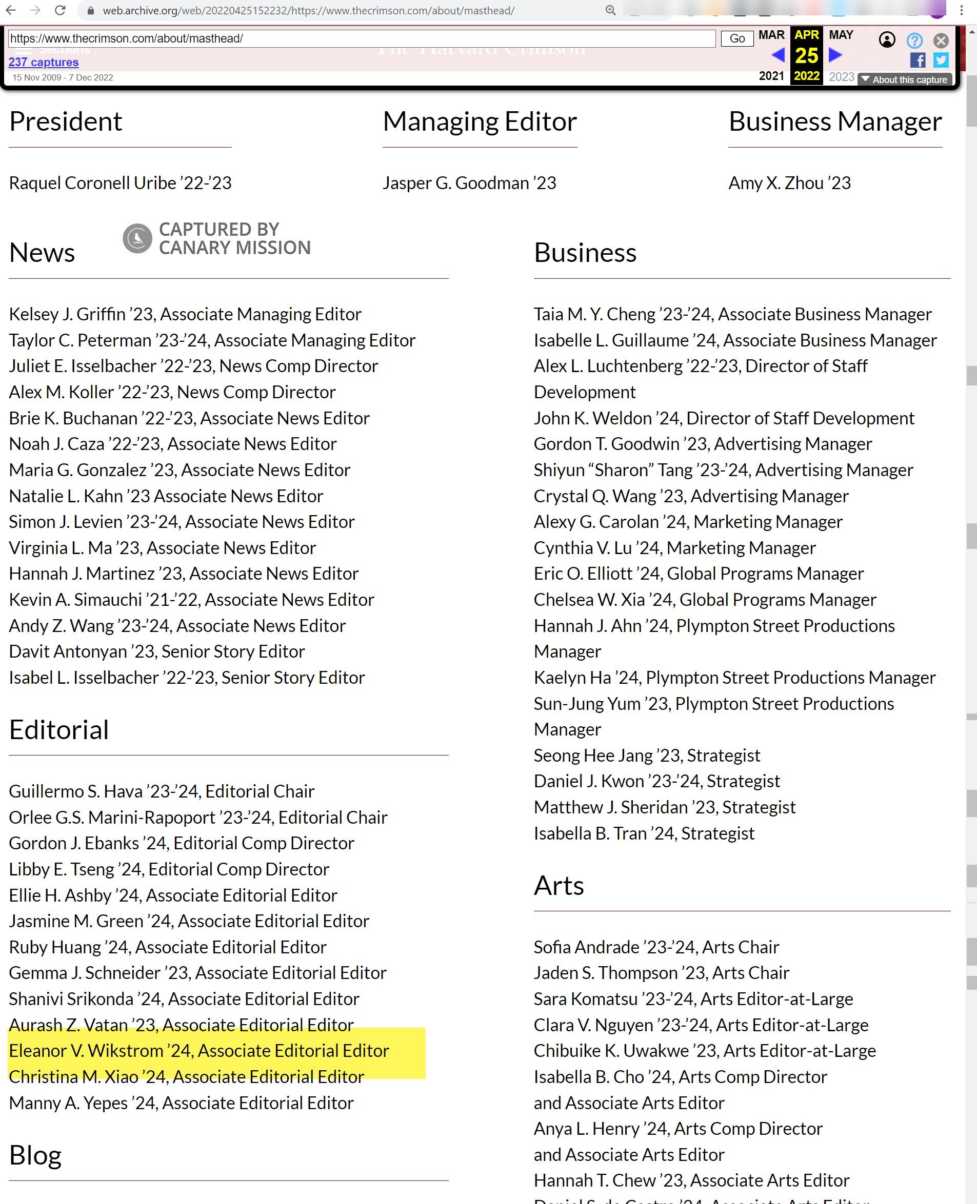 Eleanor Wikstrom, thecrimson.com - Apr 25, 2022