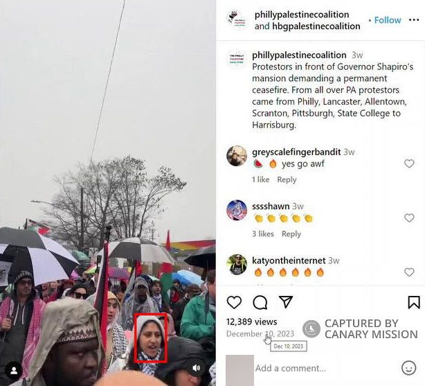 Elisa Thabateh’s protest appearances, End the Siege on Gaza