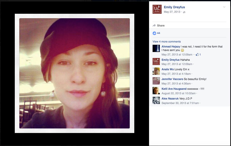 Emily Dreyfus, Facebook - 27 May 2013