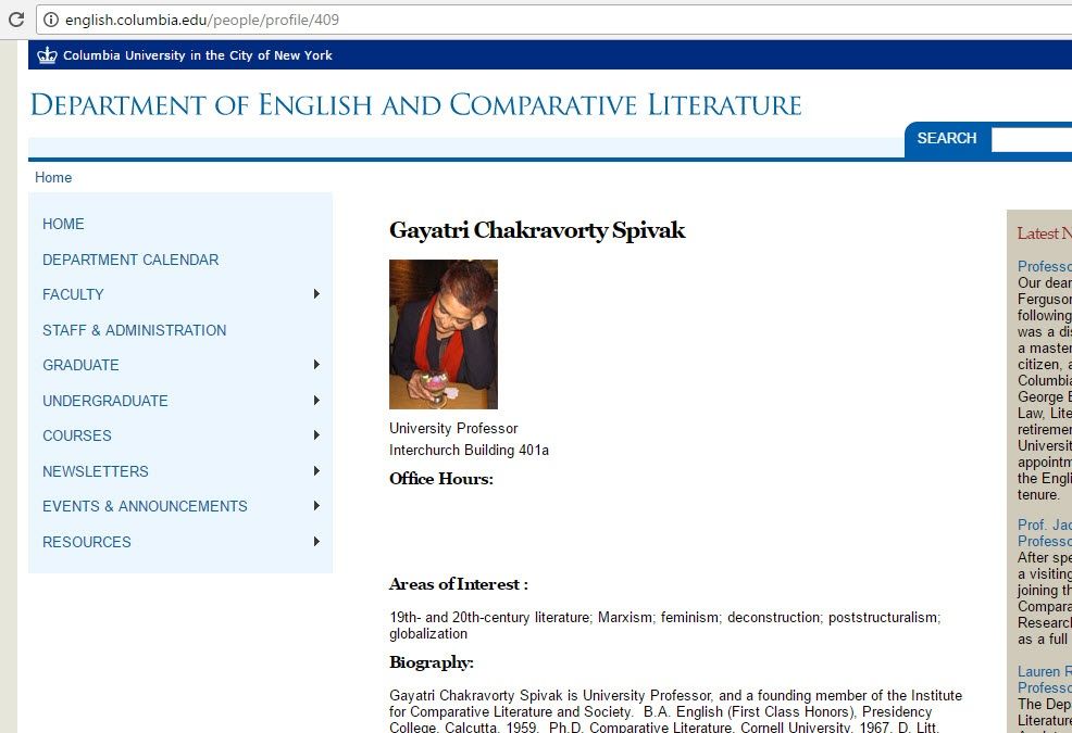 Gayatri Spivak, english.columbia.edu - Jul 11, 2017