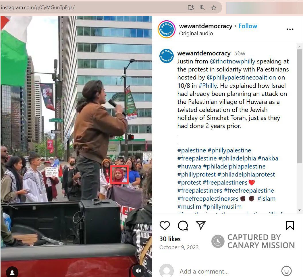 Hafsha Rahman’s protest appearance, Philly: Emergency Solidarity Rally