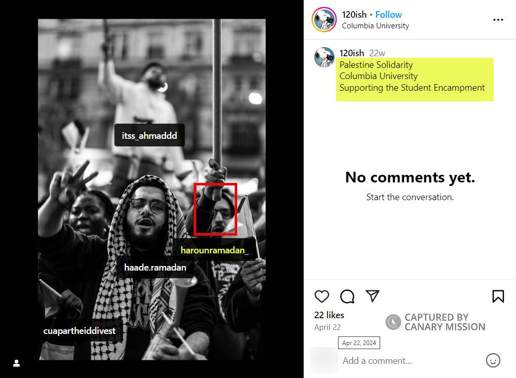 Haroun Ramadan’s Participation in the Pro-Hamas Encampment at Columbia University 