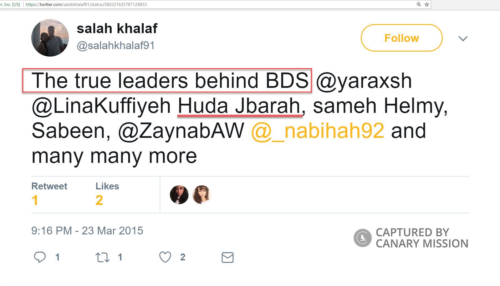 Huda Jbarah, Twitter - Mar 23, 2015