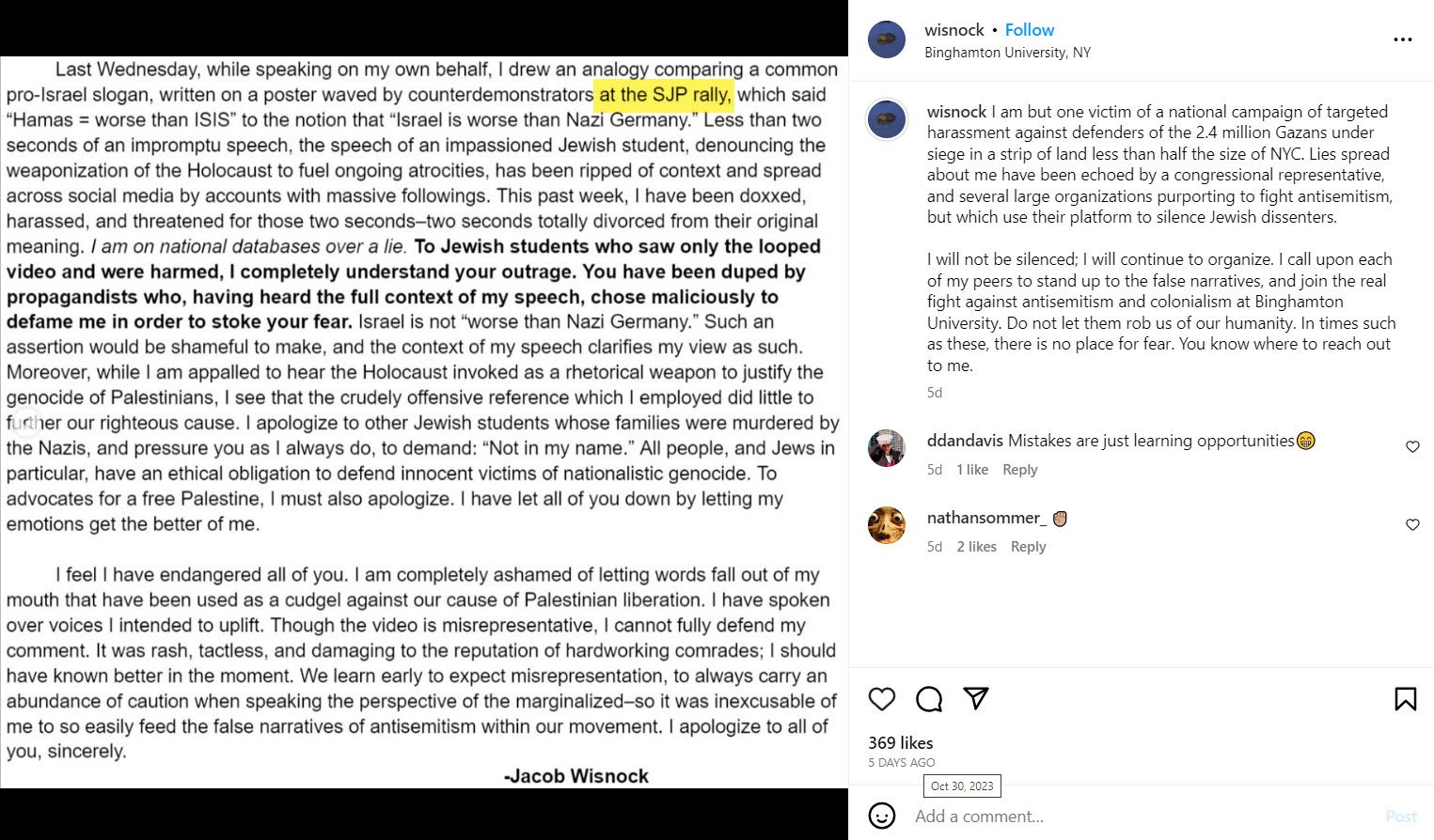 Jacob Wisnock, Instagram - Oct 30, 2023