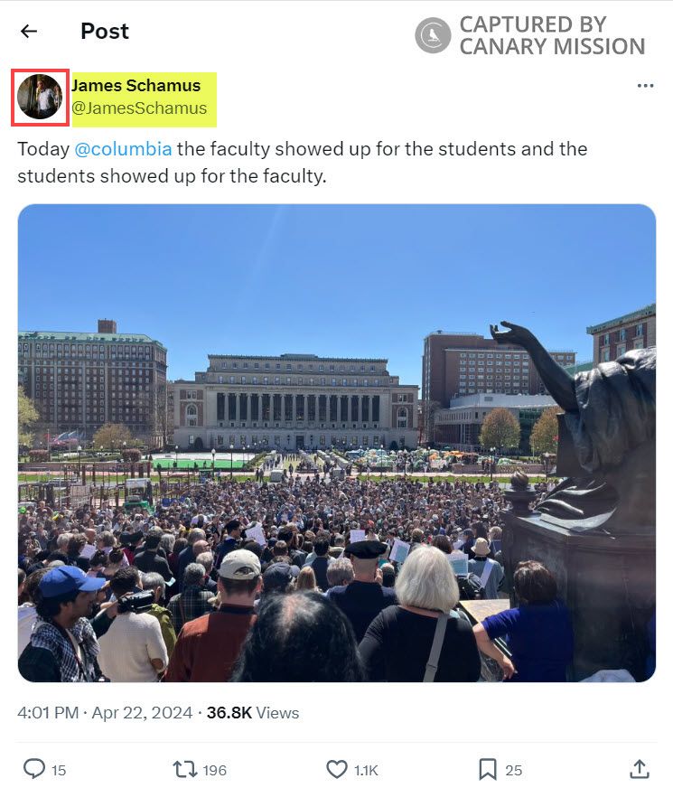 James Schamus, Columbia University, Justification of Hamas Terrorism