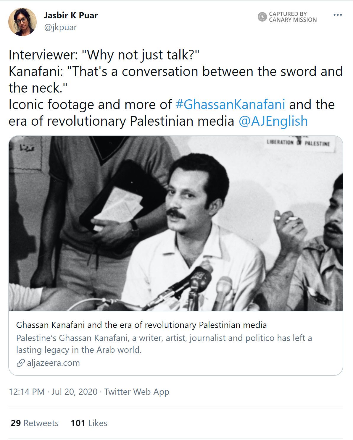 Jasbir Puar, Twitter - Jul 20, 2020