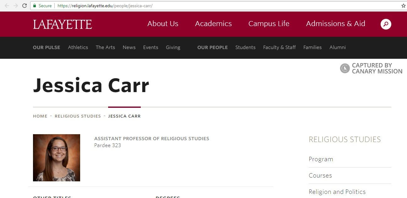 Jessica Carr, religion.lafayette.edu - Sep 2, 2018