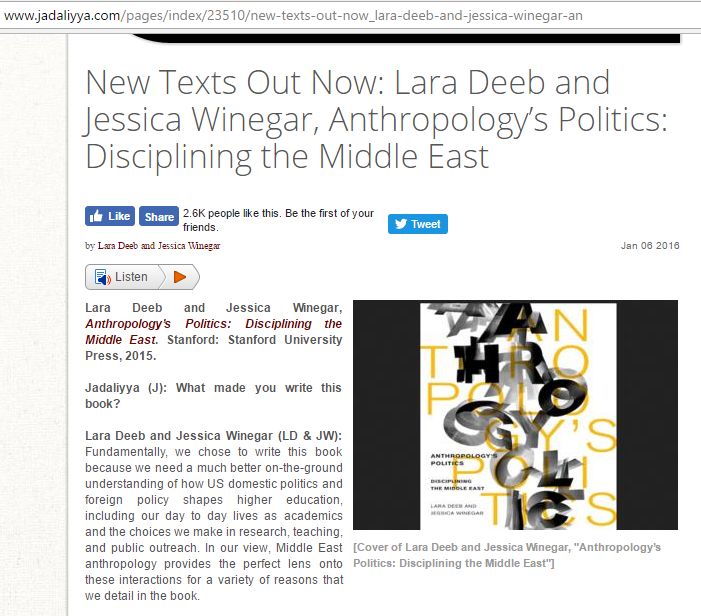 Jessica Winegar, jadaliyya.com - 6 Jan 2016