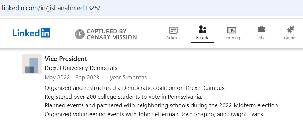 Jishan Ahmed - Democratic Party Activist, Drexel University Democrats