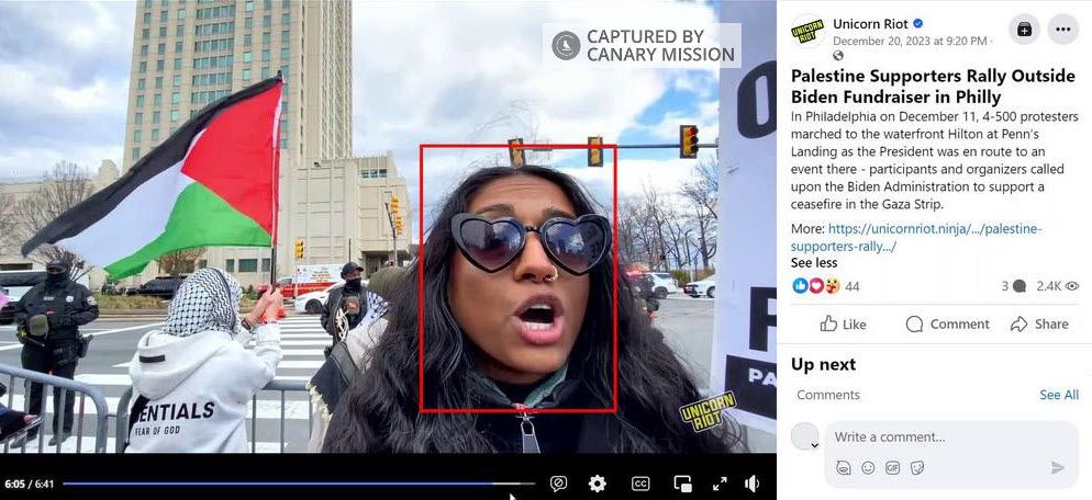 Keerthana Kulendran’s protest appearance, Philly Says No to Genocide Joe