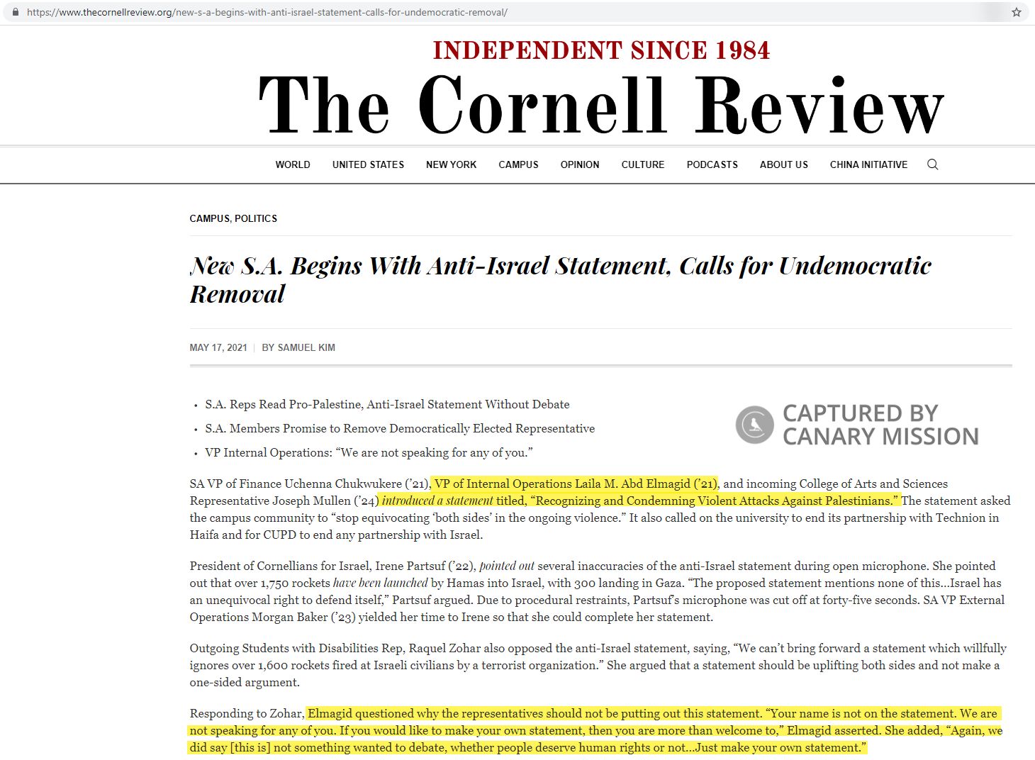 Laila Abd Elmagid, www.thecornellreview.org - May 13, 2021