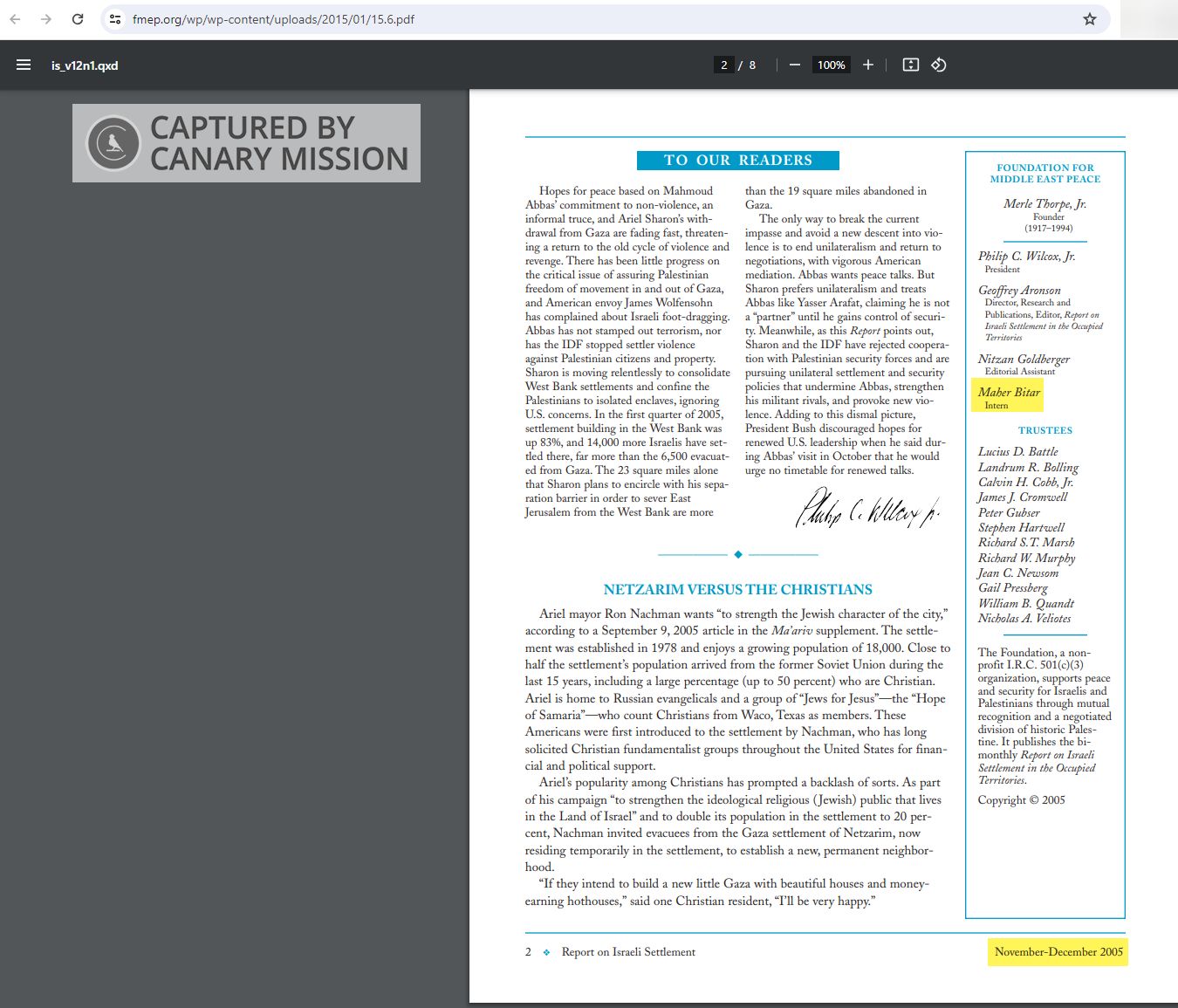 Maher Bitar, fmep.org - Nov 1, 2005