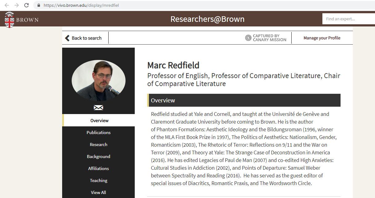 Marc Redfield, vivo.brown.edu - Sep 9, 2019