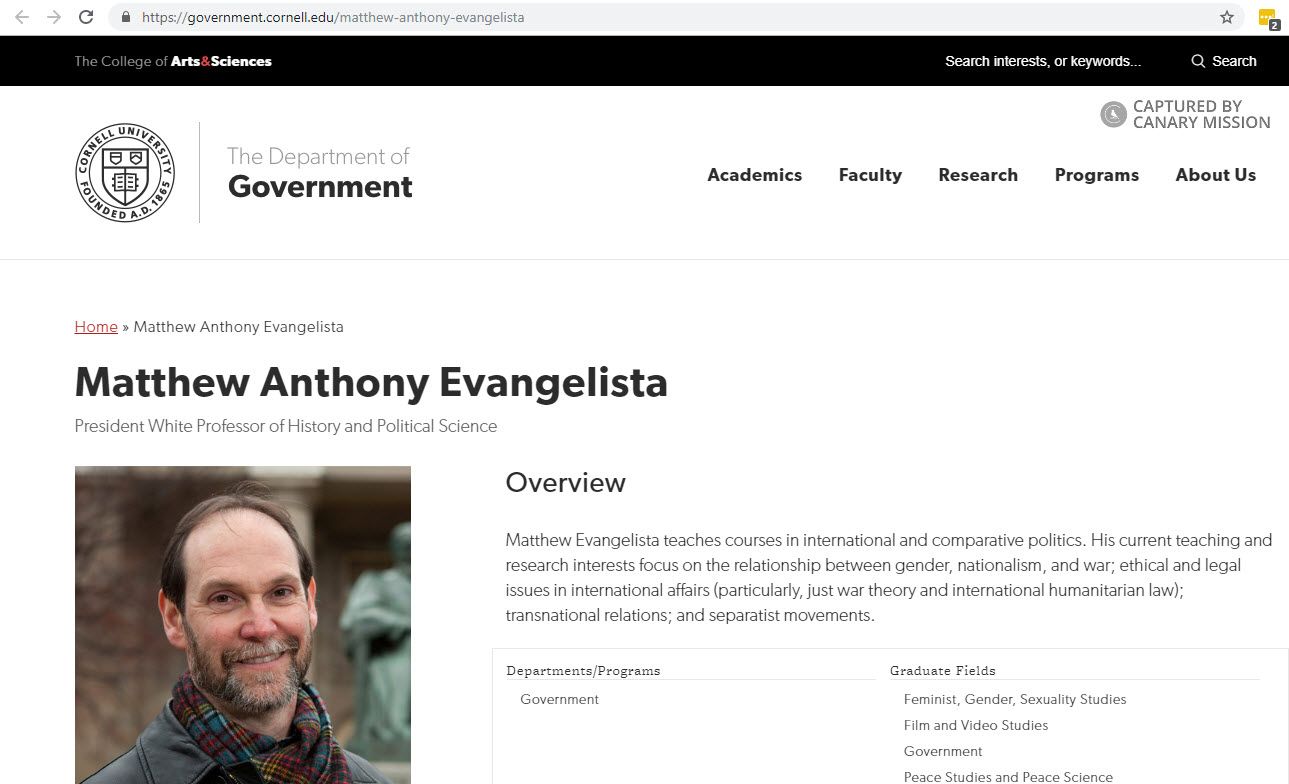 Matthew Evangelista, goveernment.cornell.edu - Dec 23, 3019