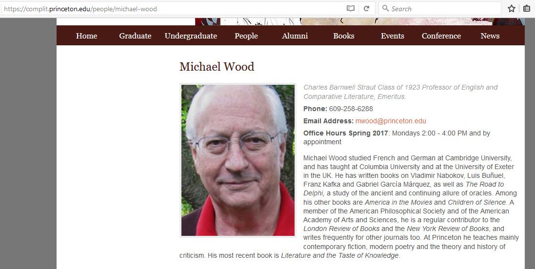 Michael Wood, complit.princeton.edu - 21 May 2017