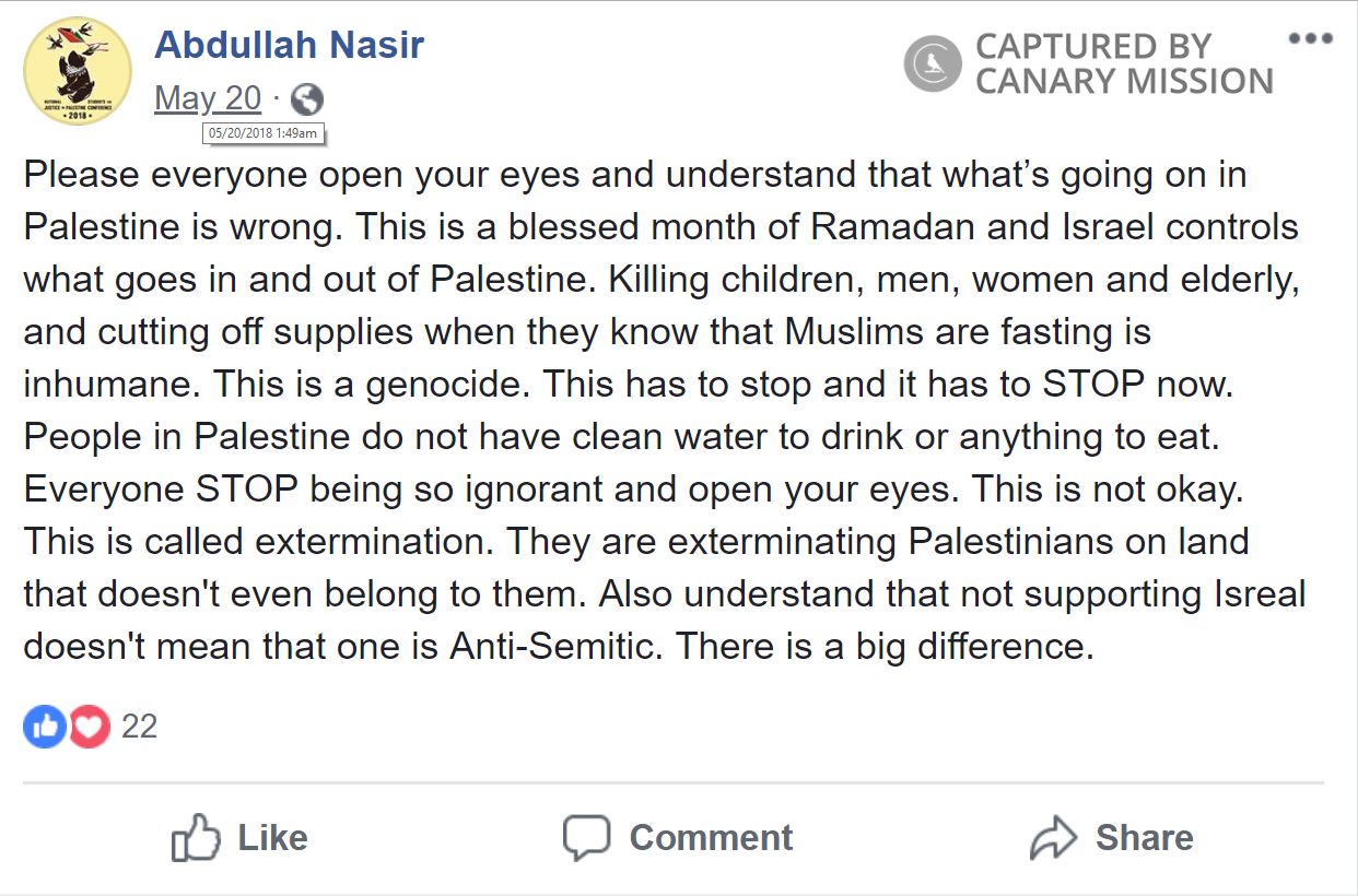 Muhammad Abdullah Nasir, Facebook - May 20, 2018