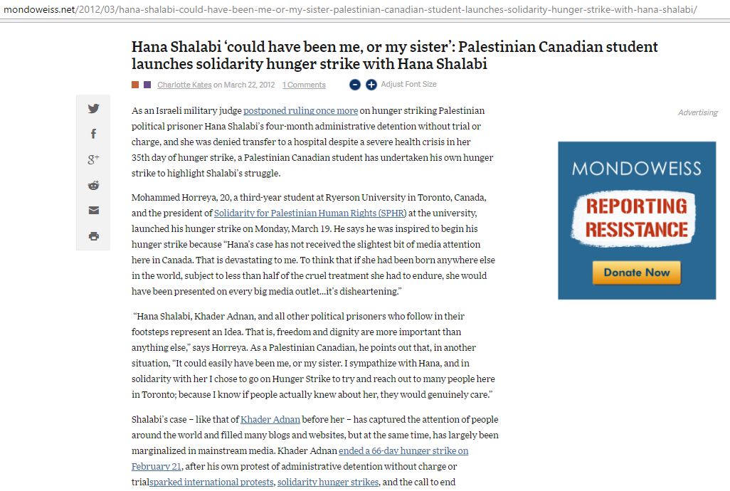 Mohammad Horreya, mondoweiss.net - 22 Mar 2012