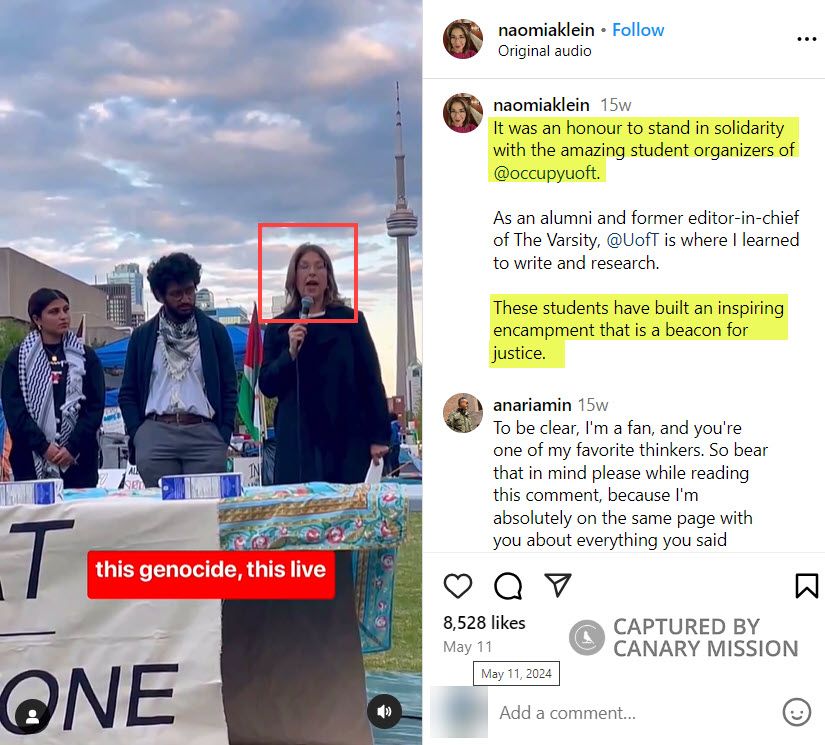 Naomi Klein, Instagram - May 11, 2024