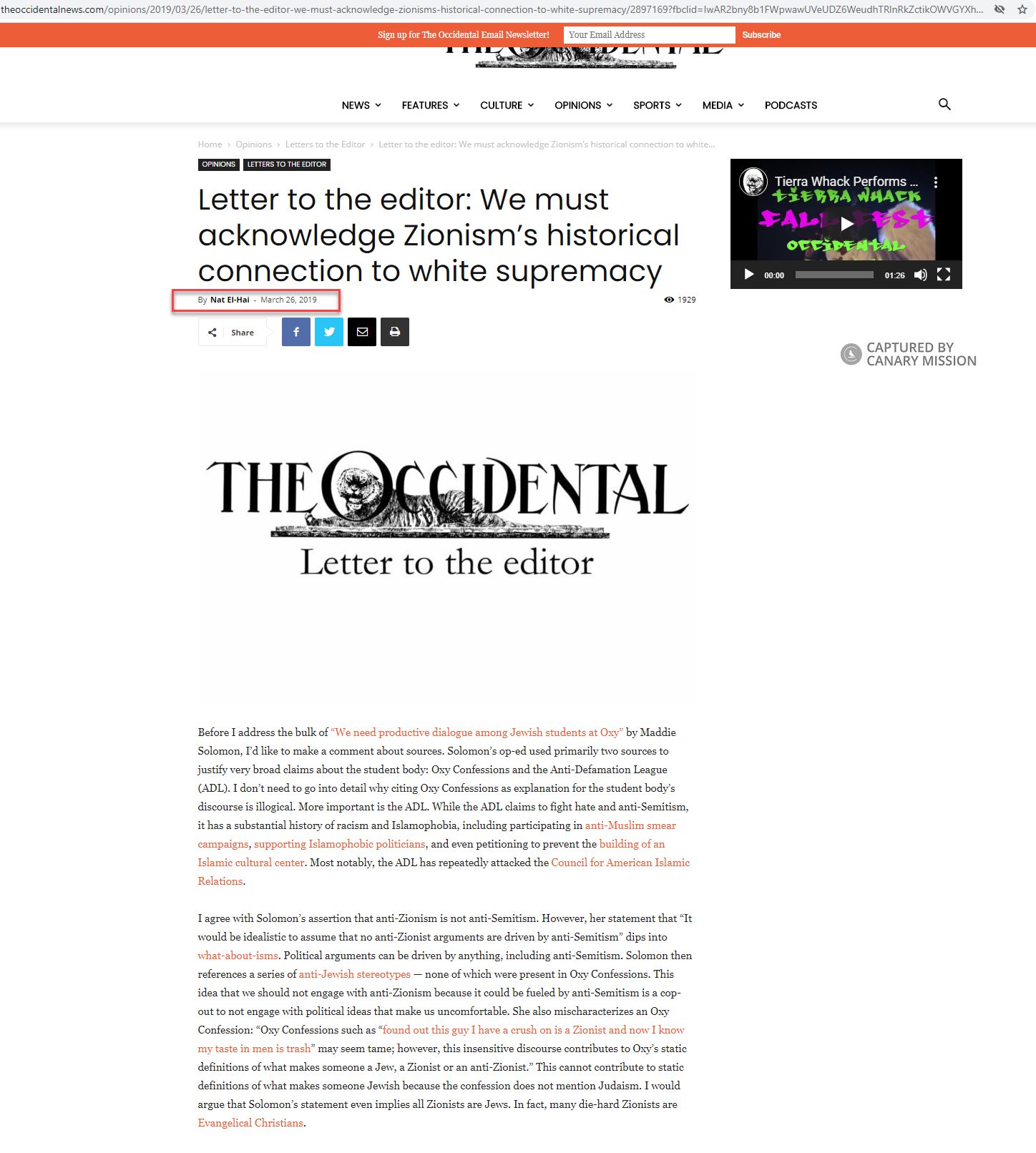 Natalie El-Hai, theoccidentalnews.com - Mar 26, 2019