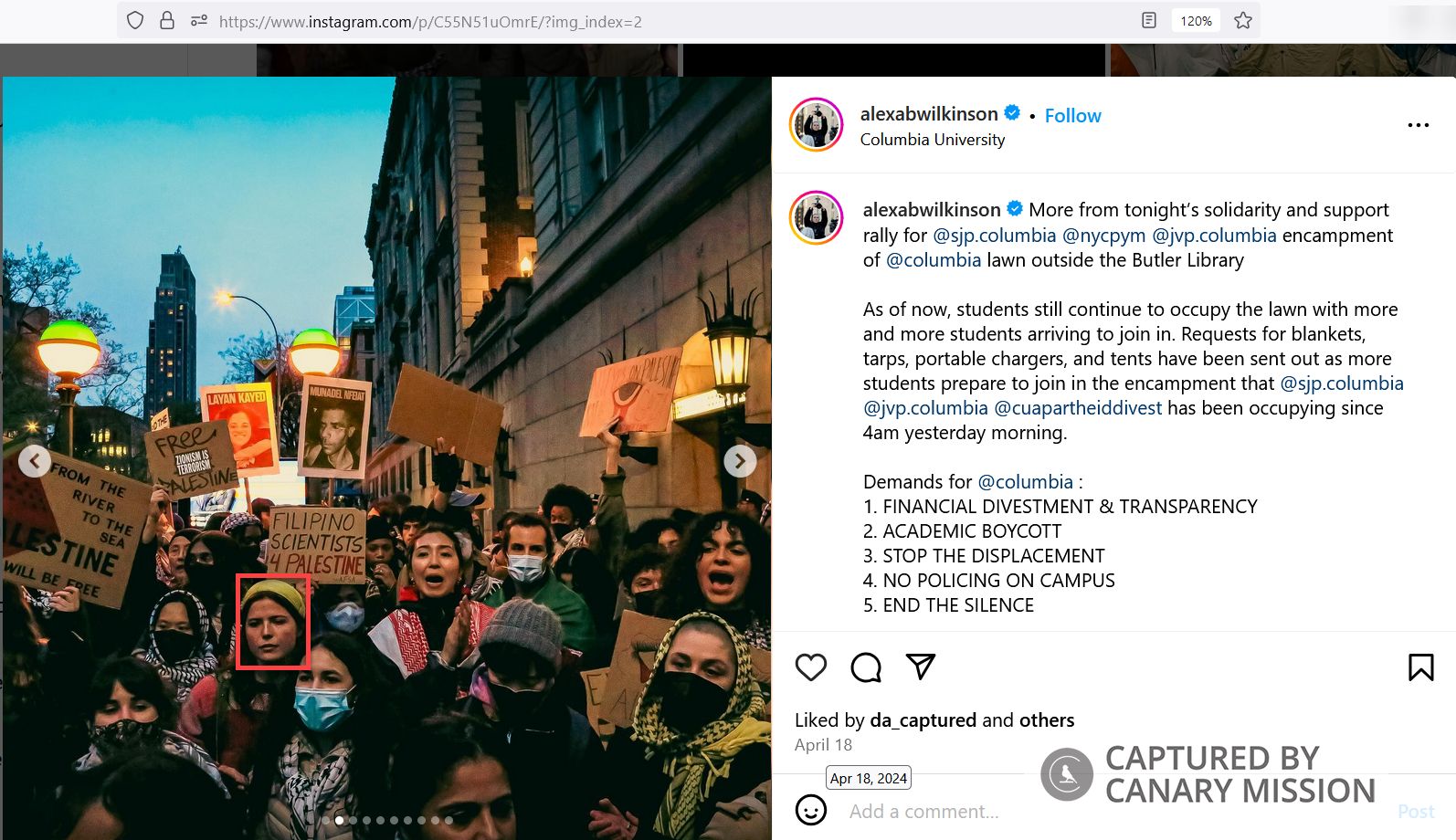 Olivia Lynch, Columbia University, participated in the pro-Hamas encampment at Columbia in mid-2024