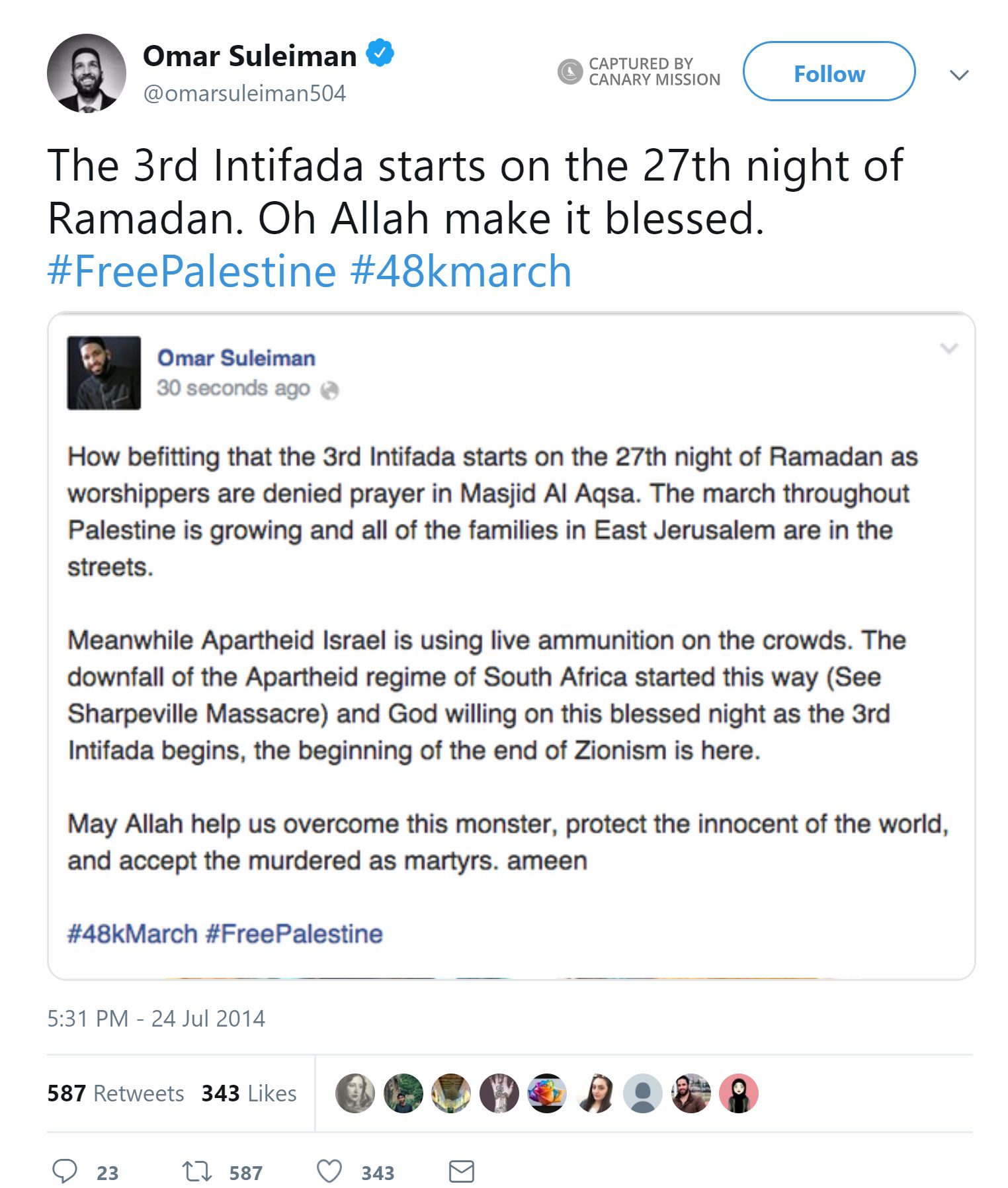 Omar Suleiman, Twitter - Jul 24, 2014