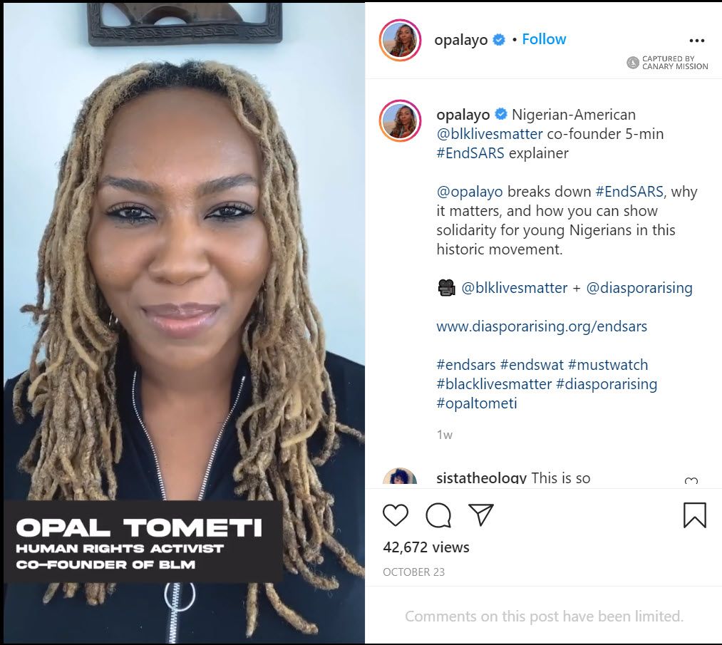 Opal Tometi, Instagram - Oct 23, 2020
