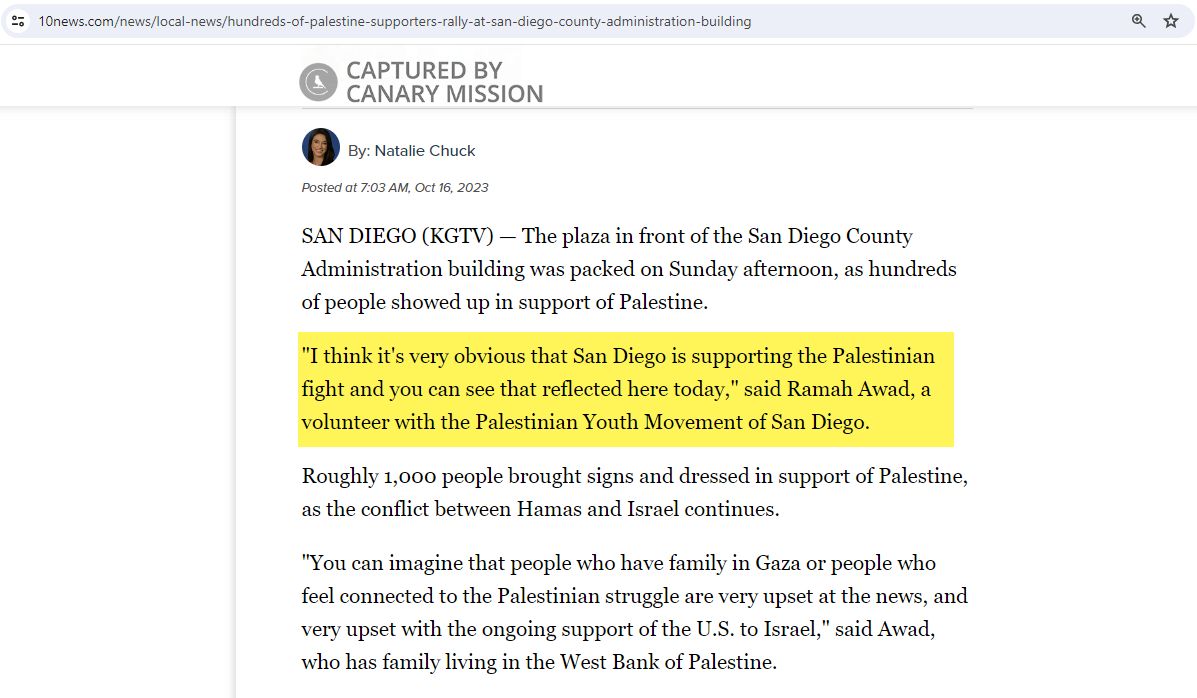 Ramah Awad, 10news.com - Oct 16, 2023